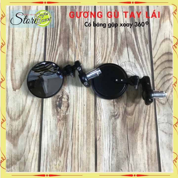 Gương gù tay lái gương xe máy độ CAFE RACER, gương kiểng cao cấp, có báng gập xoay 360