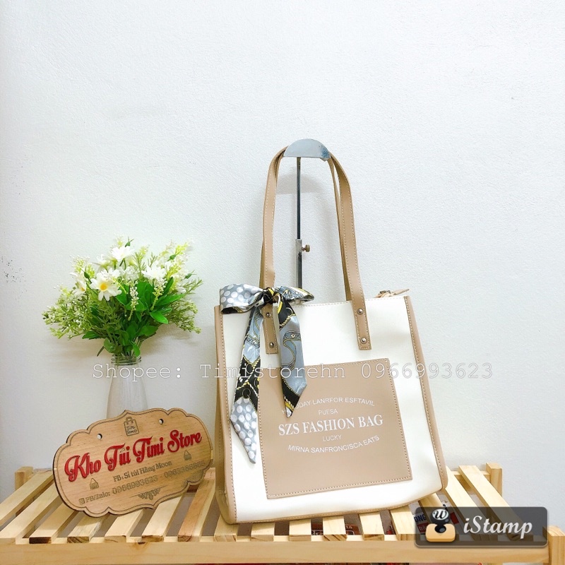 Túi xách công sở nữ to, Túi tote bag da Fashion kèm khăn vừa A4, iPad, tài liệu da dày đi học, đi làm TIMISTOREHN T101
