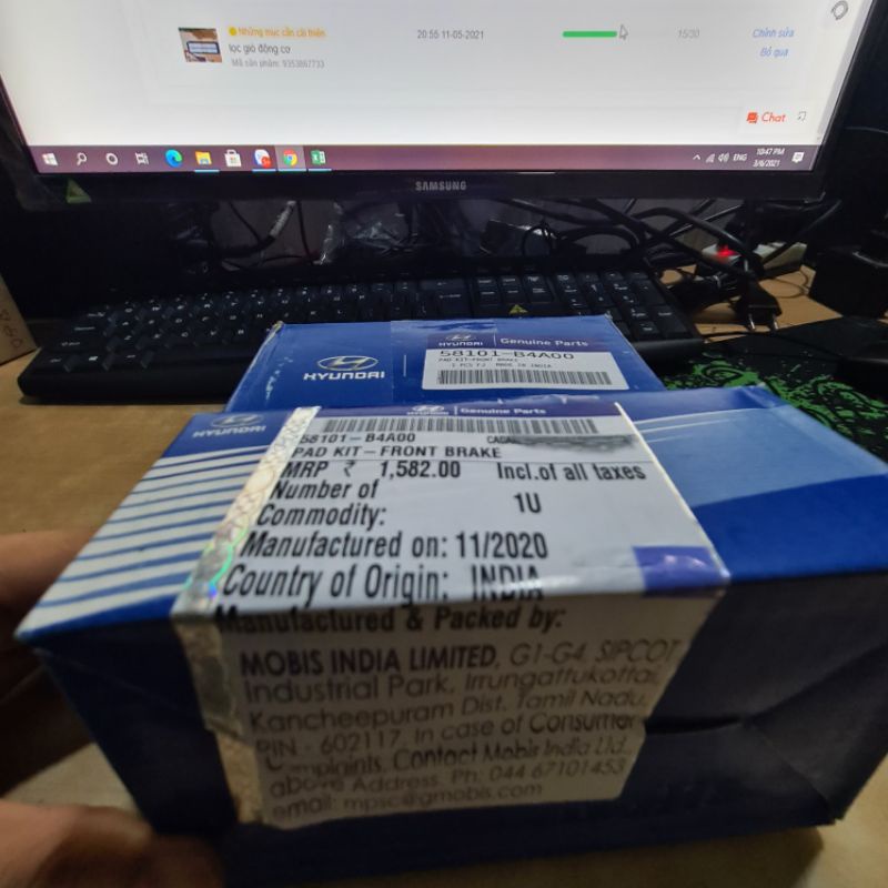 Má phanh trước xịn chính hãng i10 grand 58101B4A00