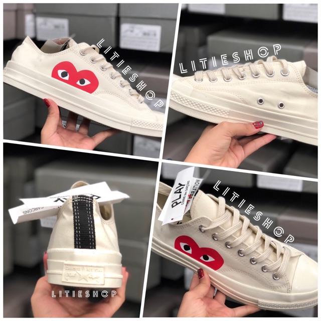 ẢNH THẬT | GIÀY  Comme Des Garcons Play X Converse Chuck Taylor - Hidden Heart Low Top Sneaker CỔ THẤP NAM NỮ KEM