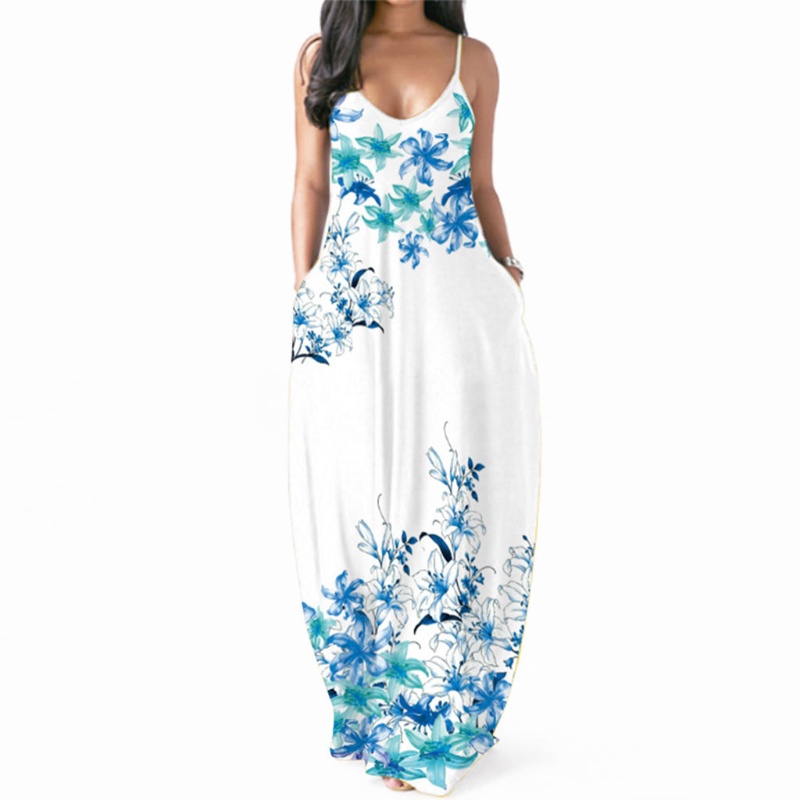 Đầm Maxi Hai Dây Cổ Chữ V Họa Tiết Hoa Phong Cách Boho Quyến Rũ