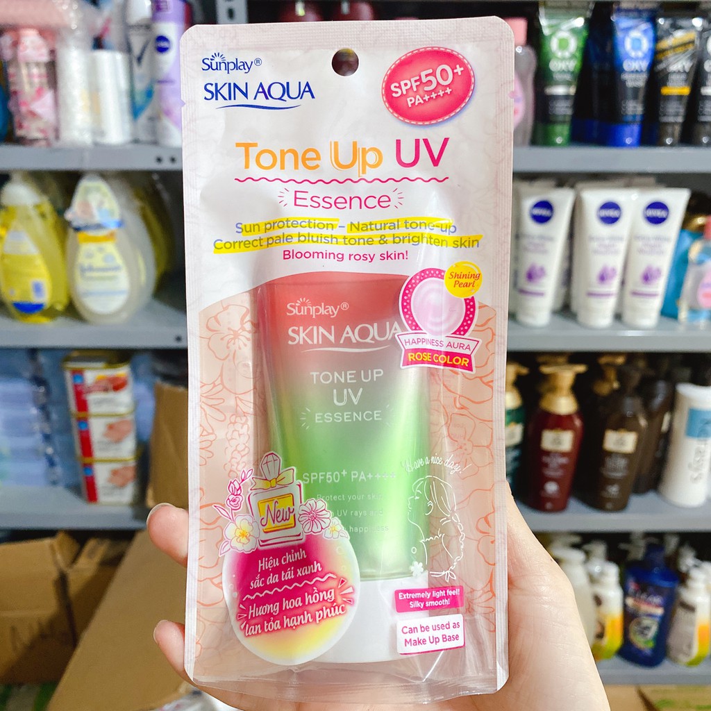 (NEW) Tinh chất chống nắng hiệu chỉnh sắc da - Tone Up UV Essence Happiness Aura (Rose)