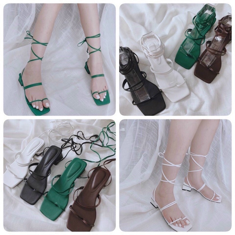 Sandal Gót Vuông Buộc Dây Trẻ Trung