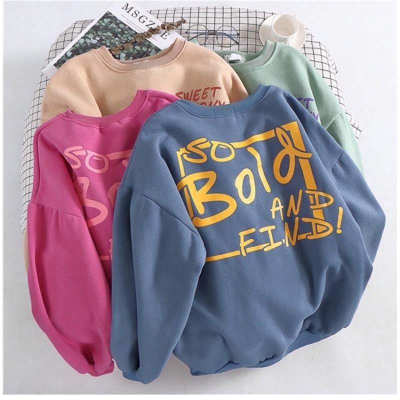 Áo sweater nỉ dáng rộng unisex thu đông dày dặn mềm mịn in chữ cá tính Hàn Quốc Sollle ASW01