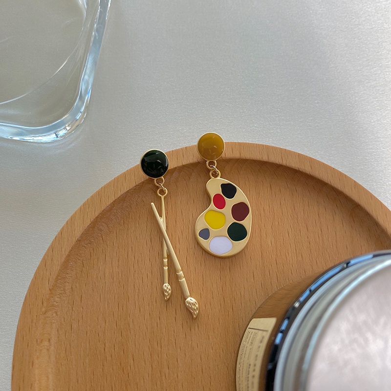 Bông Tai Kim Bạc 925 Hình Bảng Vẽ Vui Nhộn Phong Cách Retro Hàn Quốc