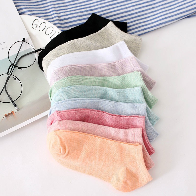 Tất IELGY cotton cổ thấp màu trơn cho nữ