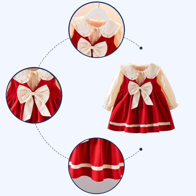Set Đồ Mùa Thu 2 Món Gồm Áo Tay Dài Có Dây Cột Nơ Và Đầm Cho Bé Gái