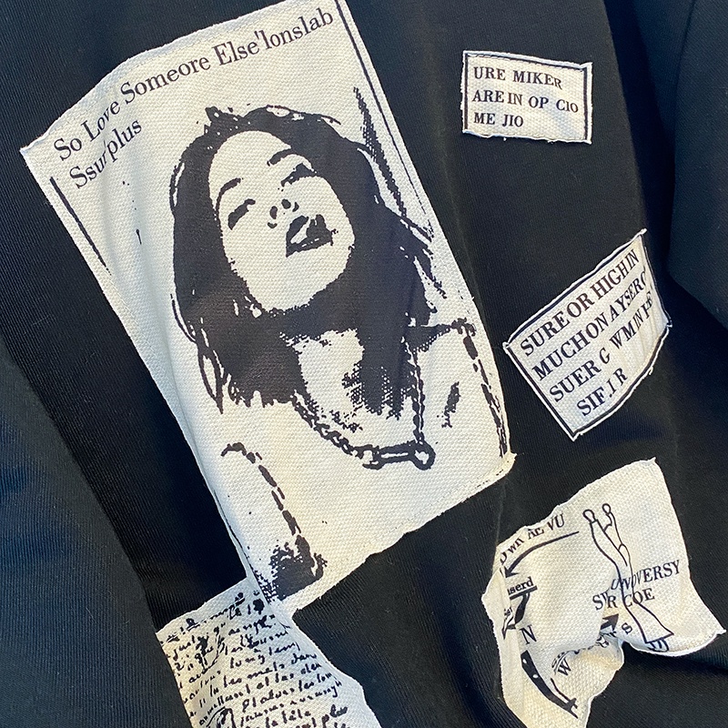 ZHELIHANGFEI Áo Thun Sweater Dáng Rộng Tay Dài In Họa Tiết Kiểu Retro Mỹ Dễ Phối Đồ