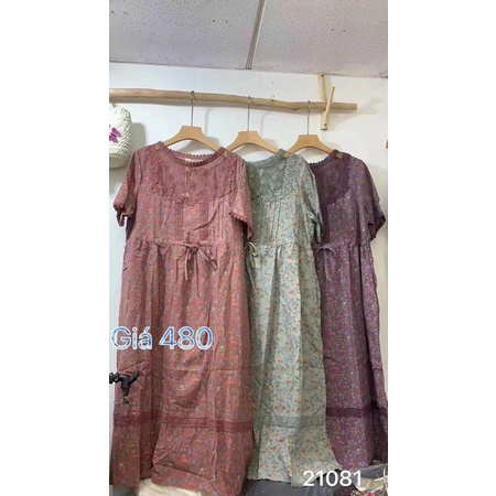 Đầm muji mori nhật bản linen hoa phối ren thêu