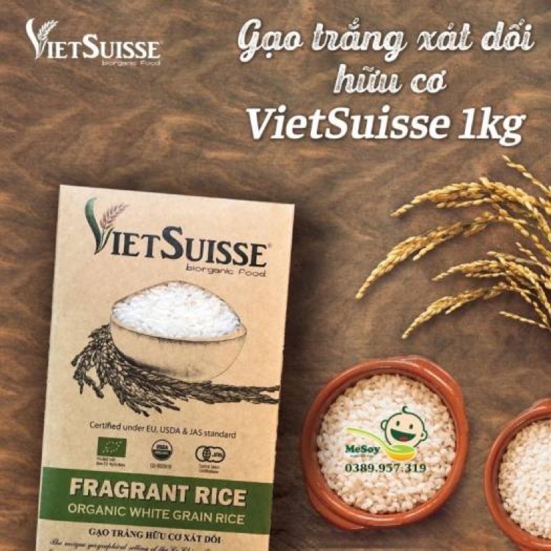 GẠO TRẮNG/GẠO XÁT DỐI HỮU CƠ VIETSUISSE 1KG