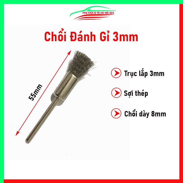 Chổi đánh gỉ trục 3mm sợi đồng đường kính chổi 8mm