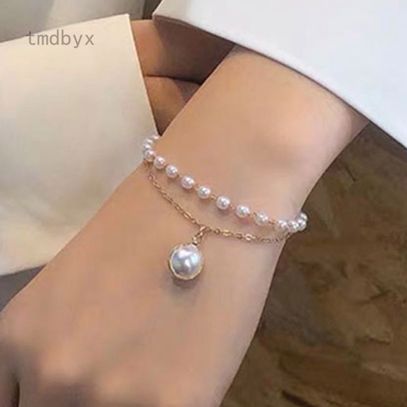 Tmdbyx Vòng Tay Hai Lớp Đính Ngọc Trai Thời Trang Thanh Lịch Dành Cho Nữ
