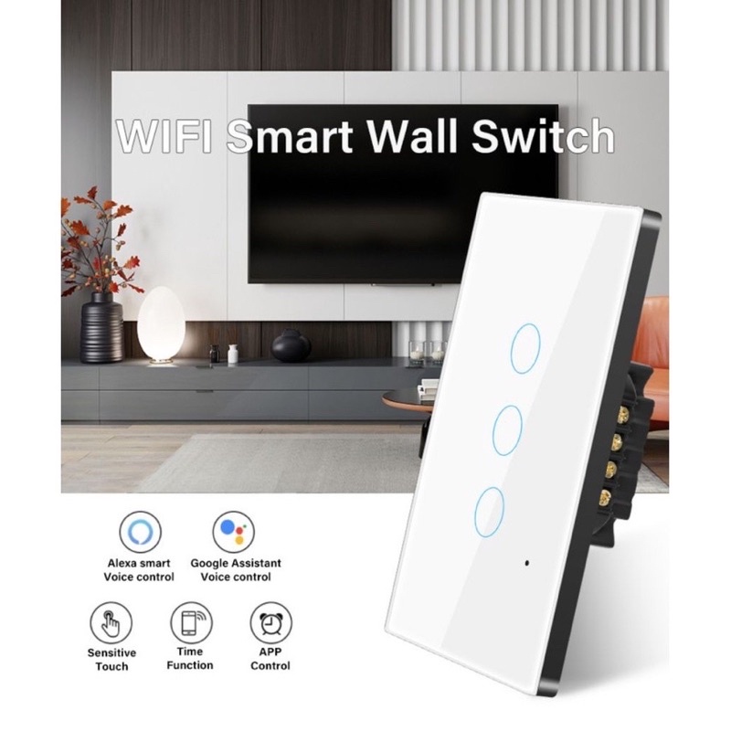 Công tắc Thông minh cảm ứng mặt kính Wifi Tuya - 2 nút màu đen