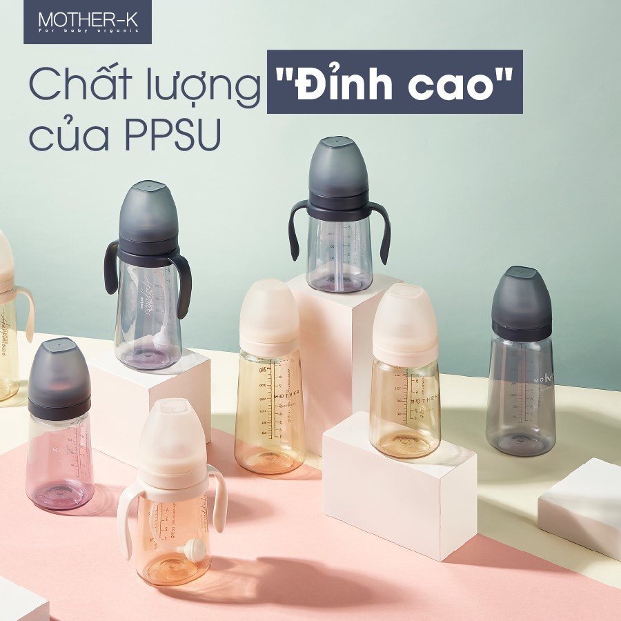 Bình sữa Mother-K nhựa PPSU cao cấp núm ti Silicone y tế 280ml