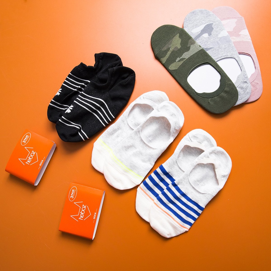 Set 3 đôi tất lười cho nam HEBOZ, cổ ngắn dưới mắt cá chân, co giãn thoải mái - 00000474