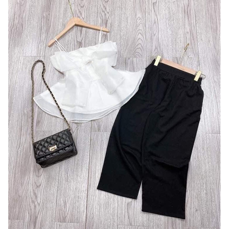 Sét Đồ Bộ Kiểu Nữ Đi Chơi Áo 2 Dây Voan Tơ Kết Nơ & Quần Thời Trang Nữ | BigBuy360 - bigbuy360.vn