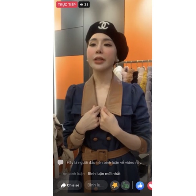 Đầm Nhung Tăm Xanh Coban Phối Da Tay Dài