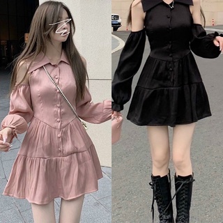 Đầm sơ mi khoét vai đuôi cá