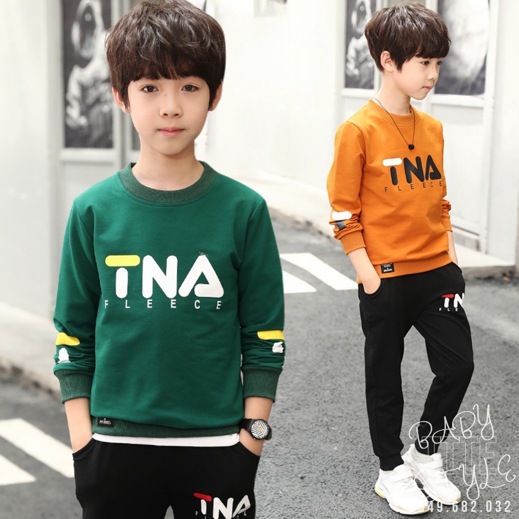 Bộ quần áo thu đông cho bé trai &quot;TNA&quot; 14-45kg. Bộ dài tay ấm áp cho bé trai 4-14 tuổi. Vải nỉ dày dặn. Thoải mái. G51
