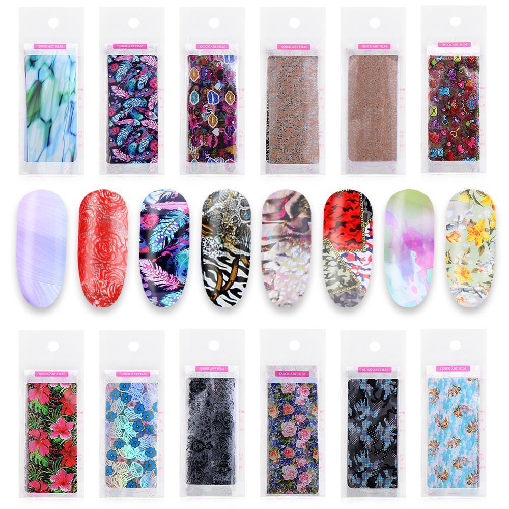 JUNE Bộ 10 Miếng Dán Trang Trí Móng Tay Màu Hồng Xanh Lá