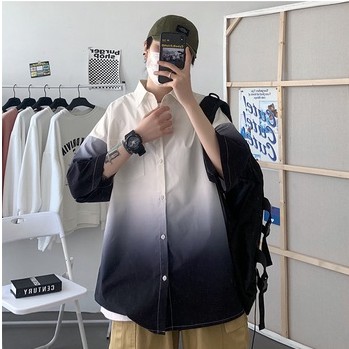 Áo Sơ Mi Tay Ngắn Dáng Rộng Màu Sắc Gradient Phong Cách Retro Hàn Quốc Cho Nam Giới