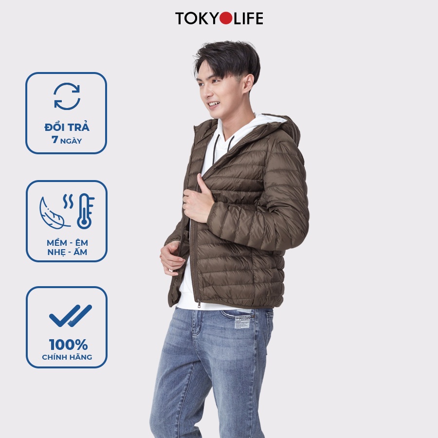 Áo Khoác Lông Vũ Cao Cấp Siêu Nhẹ, Ấm 3 lớp Nam mũ liền dài tay TOKYOLIFE H1/I7JCK603F