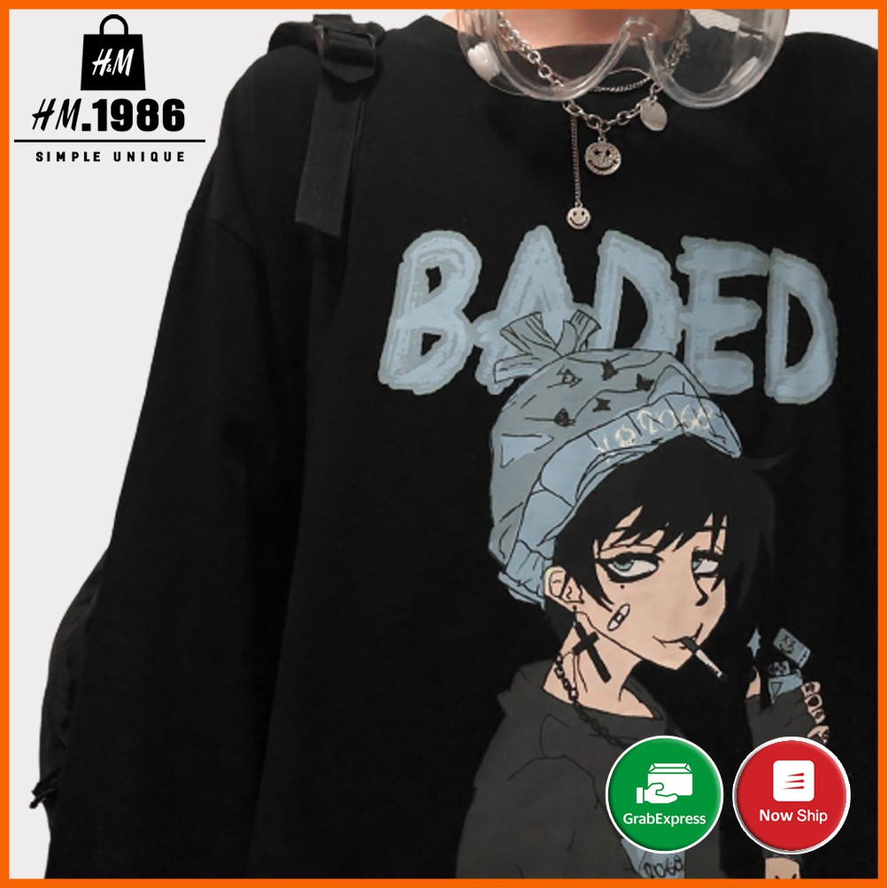 Áo thun tay dài Wind phông nam nữ form rộng unisex oversize ulzzang Áo thun dài tay BADED SMOKE 3043