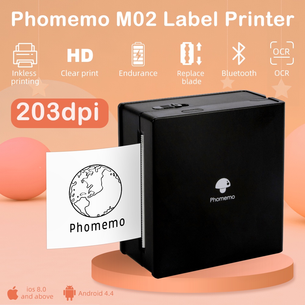 Máy in nhiệt Phomemo M02 không dây kết nối Bluetooth cho điện thoại Android IOS