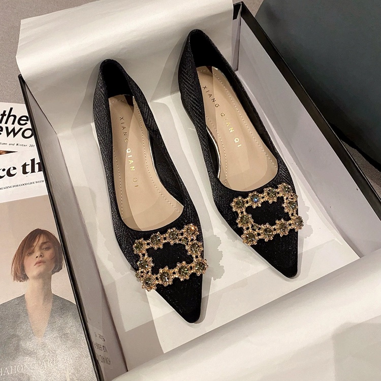 Giày Búp Bê Mũi Nhọn Đính Đá Lấp Lánh Thời Trang Cho Nữ Size 34-44 3Cm