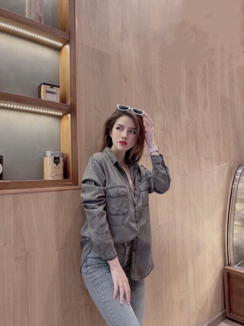 Áo Sơ mi jean nữ dài tay nhiều màu hàng Quảng Châu