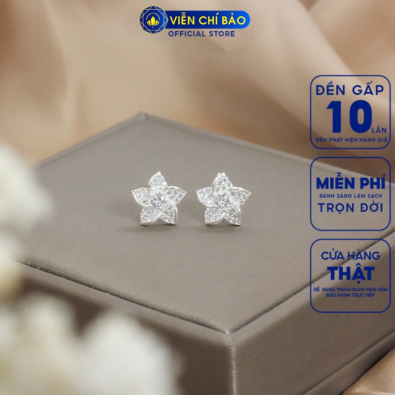Bông tai bạc nữ hoa đính đá chất liệu bạc 925 thời trang phụ kiện trang sức nữ thương hiệu Viễn Chí Bảo B400731
