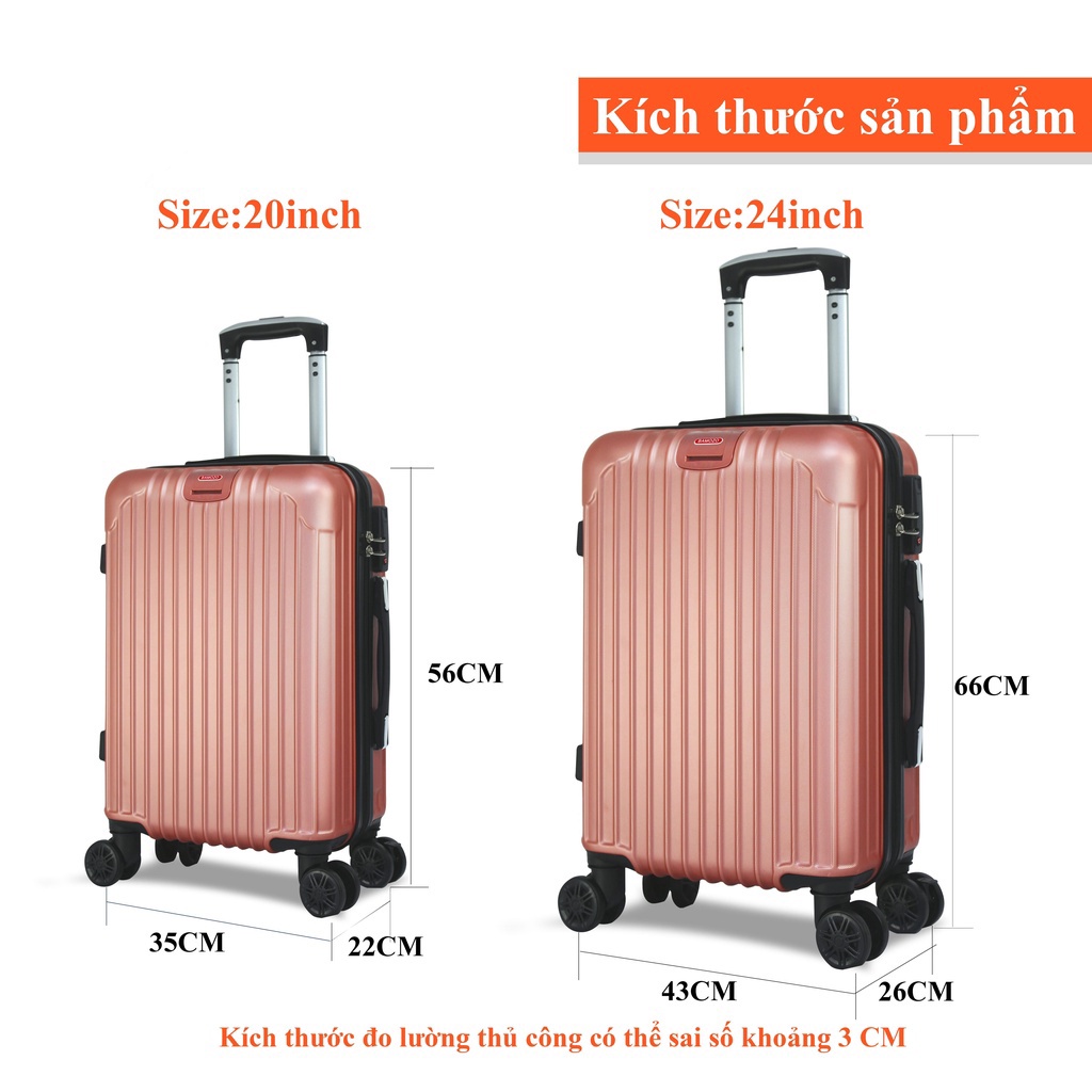 Vali du lịch size 20, size 24, Vali kéo BAMOZO 8801 nhựa dẻo chống va đập BẢO HÀNH 5 NĂM