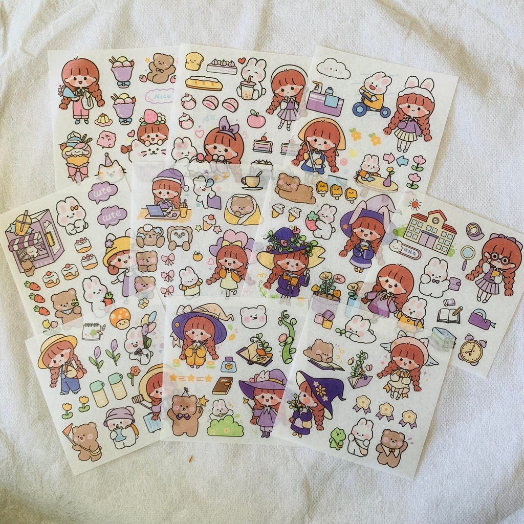 Hộp Sticker Và Washi Kèm Dao Rọc Giấy,Hộp Sticker Dễ Thương Có Dao Cắt