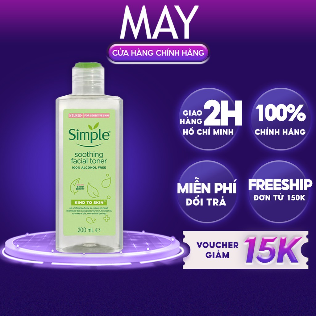 NƯỚC HOA HỒNG SIMPLE Kind To Skin Soothing Facial Toner Không Cồn, Cân Bằng Da Dịu Nhẹ 200ml | BigBuy360 - bigbuy360.vn