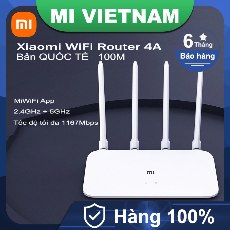 Router Wifi Xiaomi Gen 4A 100M Bộ phát Wifi Quốc tế 4 râu chính hãng băng tầng 2.4GHz+5GHz