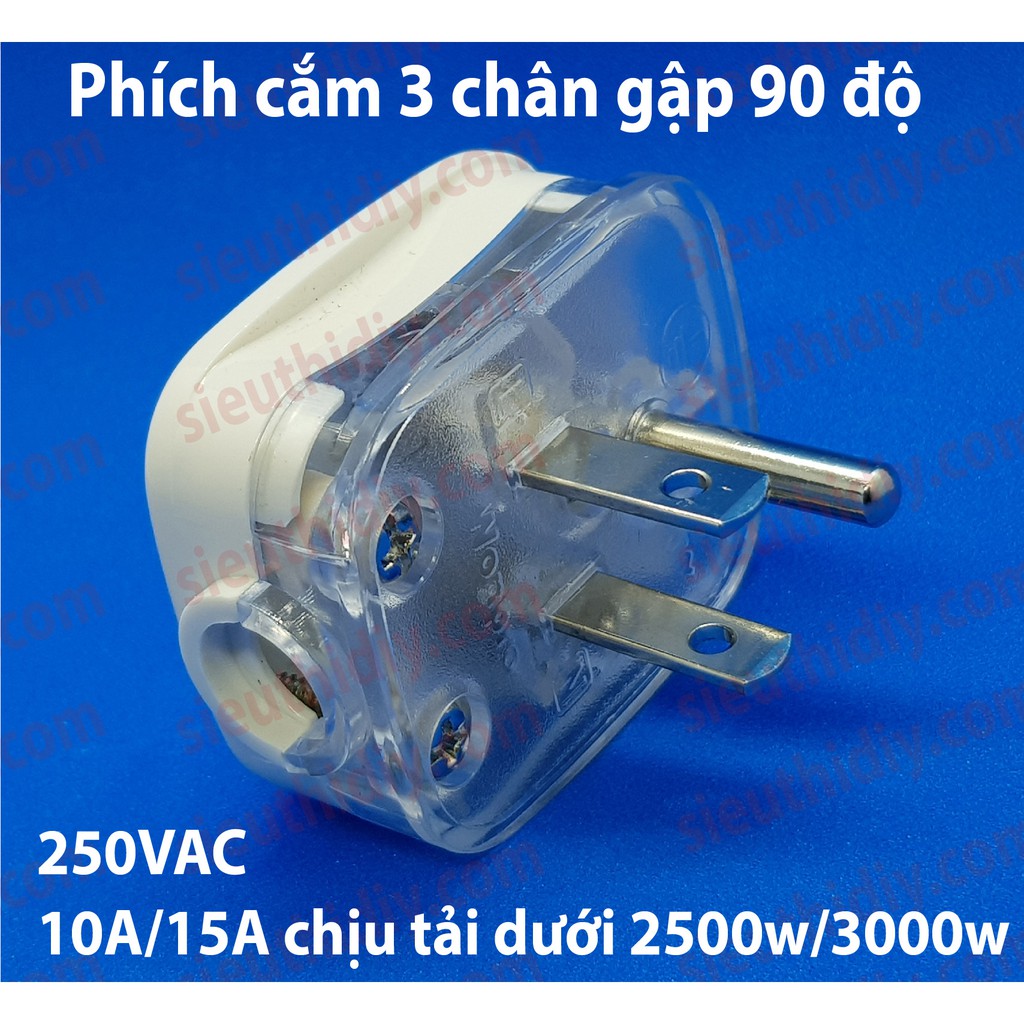 Phích cắm 3 chân chuẩn Mỹ gập 90 độ 10-15A