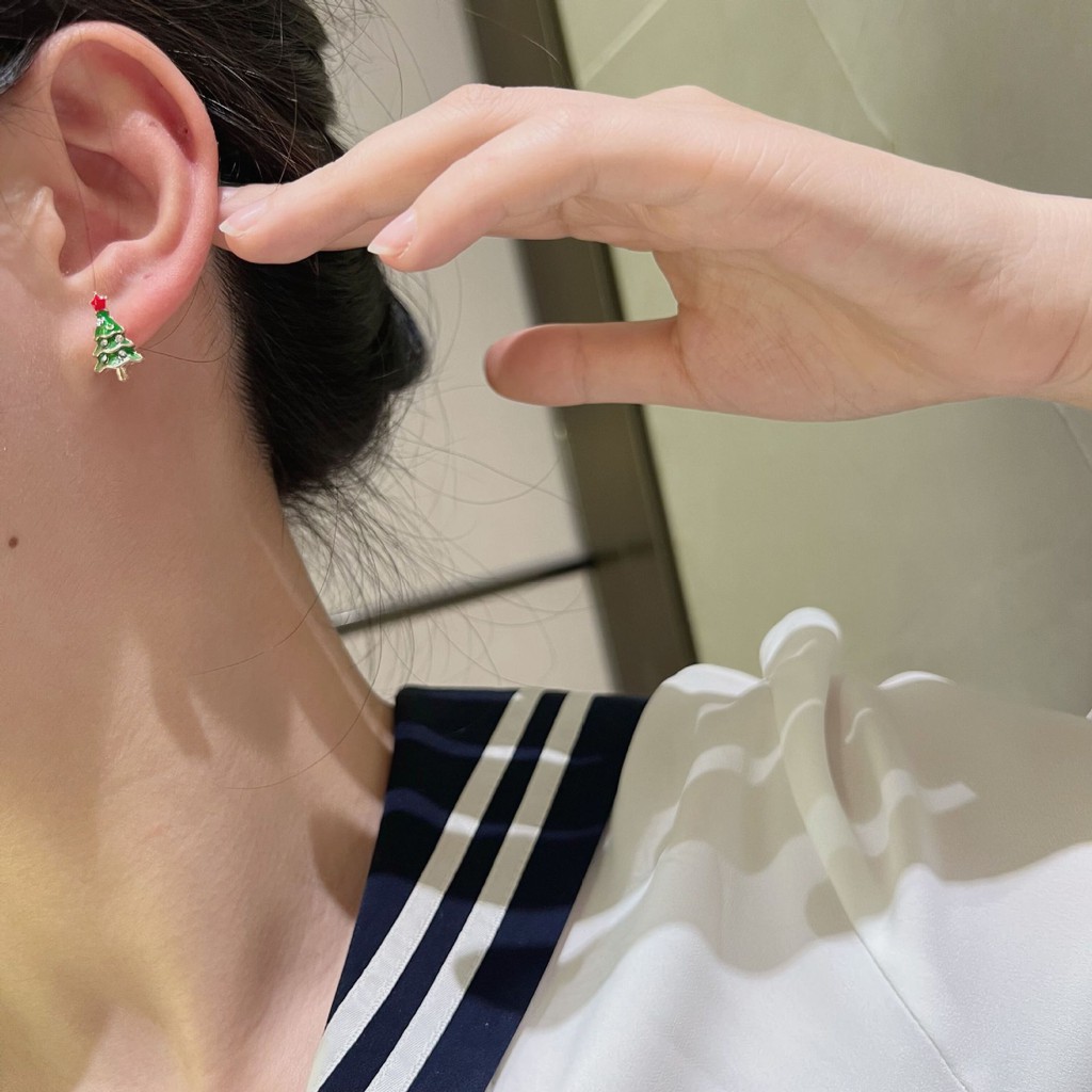 Bộ 6 Bông Tai Mini Hình Cây Thông Giáng Sinh Dễ Thương Dễ Phối Đồ