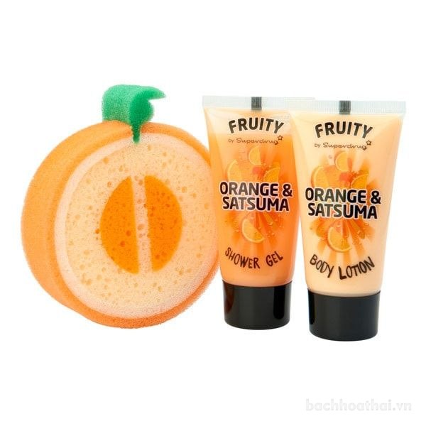 Set quà tặng gồm sữa tắm + sữa dưỡng thể + bông tắm tạo bọt Fruity Orange &amp; Satsuma Thái Lan