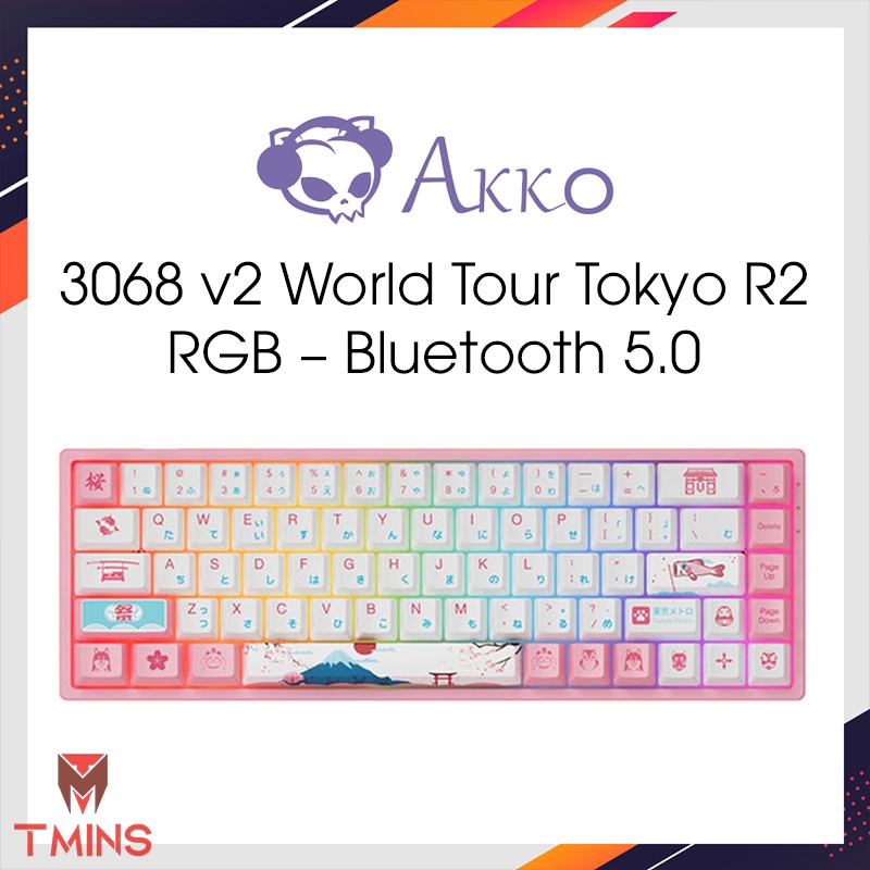 Bàn phím cơ AKKO 3068 v2 World Tour Tokyo R2 RGB - Bluetooth 5.0 (Gateron switch / Foam tiêu âm / Pre-Lubed)