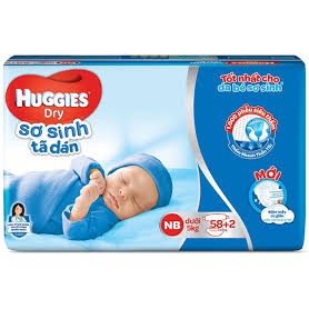 Tã dán sơ sinh Huggies (Newborn, dưới 5kg, 58 + 2 miếng)