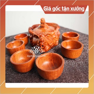 bộ ấm chén rồng gỗ hương cao cấp