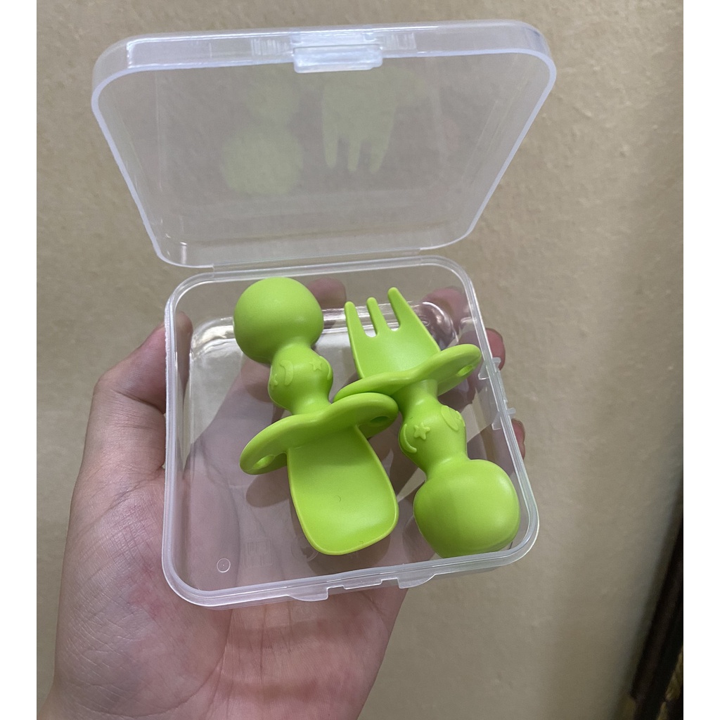 Set thìa và dĩa cán ngắn cho bé tập ăn dặm - Thìa và nĩa tập xúc, tập ăn chống hóc - cho trẻ từ 6 tháng