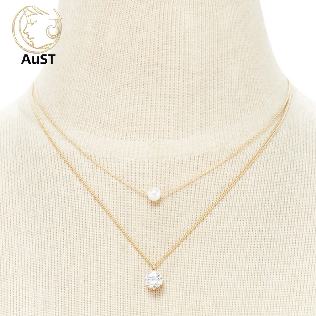 Vòng cổ Hai Lớp Đính Ngọc Trai Nhân Tạo Thời Trang Dành Cho Nữ