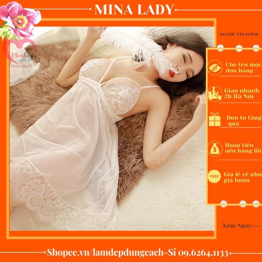 Váy Ngủ Mỏng 2 Dây Gợi Cảm Nữ Chất Voan Lụa Ren Sexy Xuyên Thấu Kèm Quần Chip Lọt Khe Màu Đen, Trắng, Be 😍 *