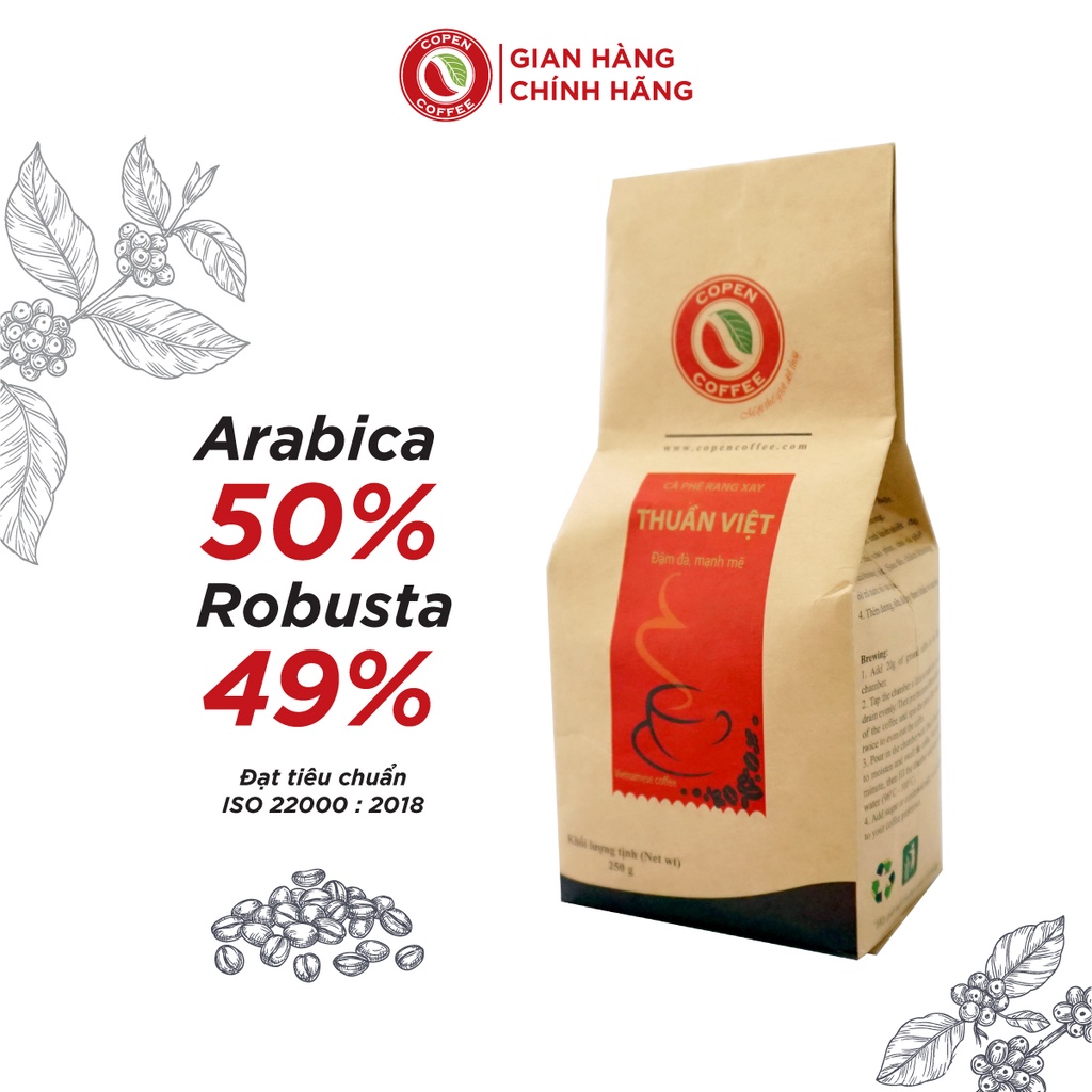Cà phê rang xay truyền thống pha phin Thuần Việt - Copen Coffee - Vị đắng đậm đà, thơm nồng nàn - Gói 250g