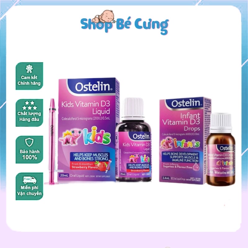 Vitamin D3 [ÚC] Ostelin kid liquid 20ml và Ostelin Infant Drop 2,4ml cho trẻ