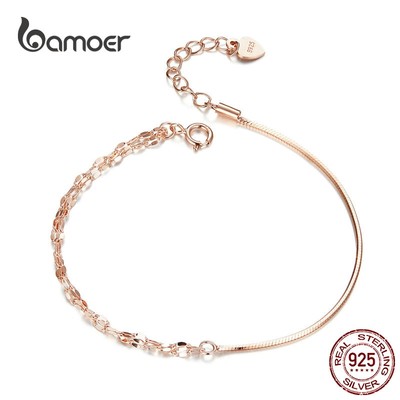 Vòng đeo tay Bamoer SCB149 màu vàng hồng giản đơn sang trọng
