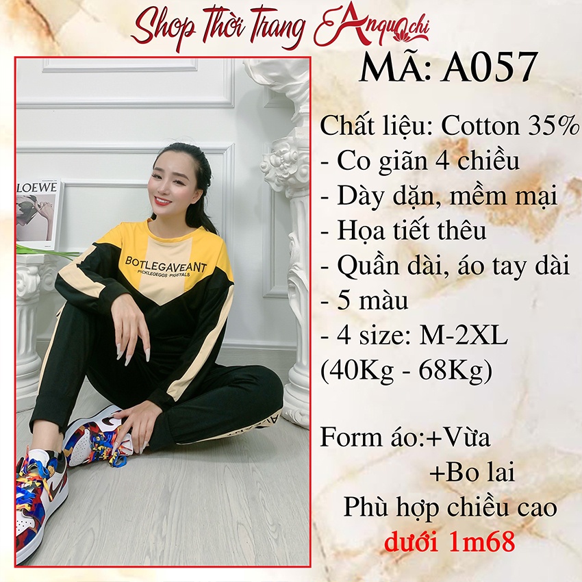 Đồ bộ nữ bộ thu đông nữ mặc nhà tay dài dễ thương giá rẻ đồ thun cotton 35% A057 - Anquachi