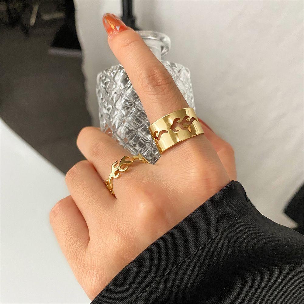 Bộ 2 Nhẫn Hình Ngọn Lửa Thời Trang Lãng Mạn Có Thể Điều Chỉnh Cho Nữ