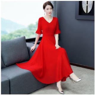 Đầm dài voan mỏng size lớn màu đỏ đen dùng để đi tiệc